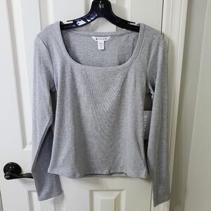 Athleta NWT Gray Heather Signature Rib Square Neck Top Medium